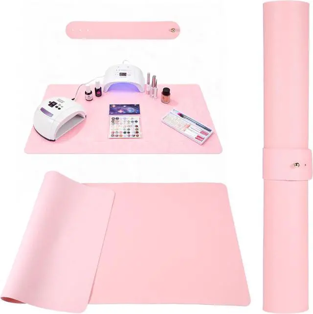 Main image of 23.6 x 11.8in Foldable Nail Art Table Mat, Soft Microfiber PU Leather Nail Desk Mat, Double-Sided Waterproof Non-Slip Protective Pad for Nail Tech Salon, Professional Home Use