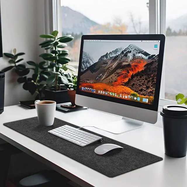 Alt view image 3 of 6 - Large Felt Desk mat 36x12 inches, with Non-Slip Full Desk Mouse Pad,Office Computer Desk Mat for Keyboard,Felt Desk Mat for Desk Pad Protector (Dark Gray)