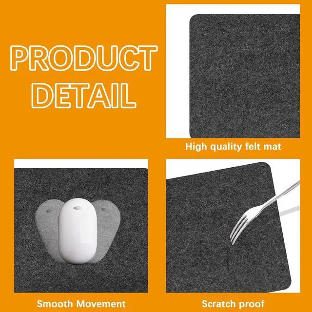 Alt view image 4 of 6 - Large Felt Desk mat 36x12 inches, with Non-Slip Full Desk Mouse Pad,Office Computer Desk Mat for Keyboard,Felt Desk Mat for Desk Pad Protector (Dark Gray)