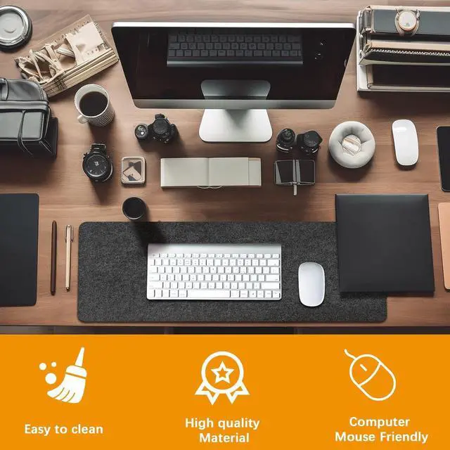 Alt view image 5 of 6 - Large Felt Desk mat 36x12 inches, with Non-Slip Full Desk Mouse Pad,Office Computer Desk Mat for Keyboard,Felt Desk Mat for Desk Pad Protector (Dark Gray)