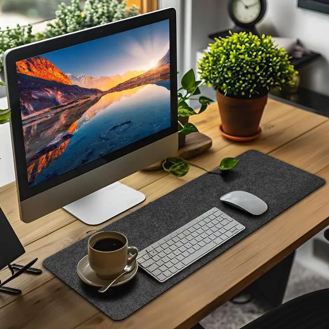 Alt view image 6 of 6 - Large Felt Desk mat 36x12 inches, with Non-Slip Full Desk Mouse Pad,Office Computer Desk Mat for Keyboard,Felt Desk Mat for Desk Pad Protector (Dark Gray)