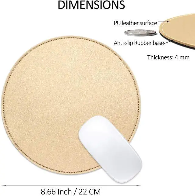 Alt view image 3 of 7 - ProElife Round Mouse Pad, PU Leather Gold Desk Mat, Non-Slip Base, 8.66"
