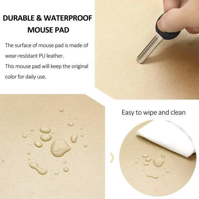 Alt view image 6 of 7 - ProElife Round Mouse Pad, PU Leather Gold Desk Mat, Non-Slip Base, 8.66"
