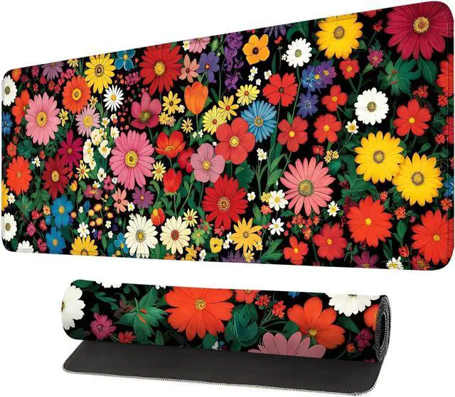 Main image of Mouse Pad, Large Anti-Slip with Stitched Edges Desk Mat Desktop Laptop Computer Desk Keyboard Mat,Table Protector Blotter Mat (Flower, 31.5" x 11.8")