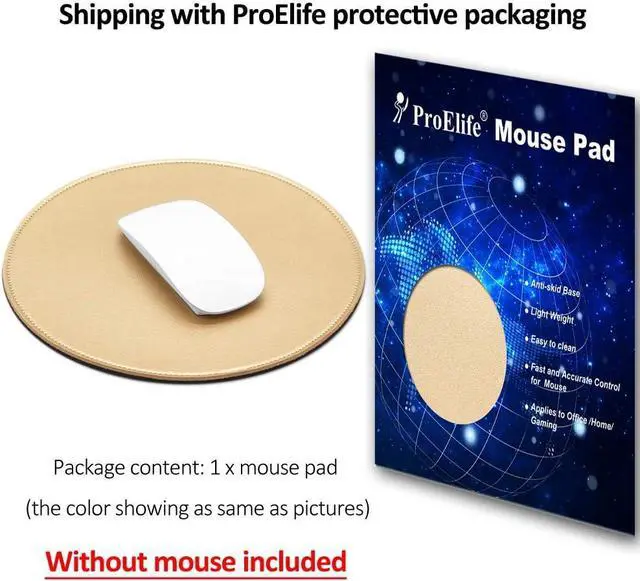 Alt view image 7 of 7 - ProElife Round Mouse Pad, PU Leather Gold Desk Mat, Non-Slip Base, 8.66"