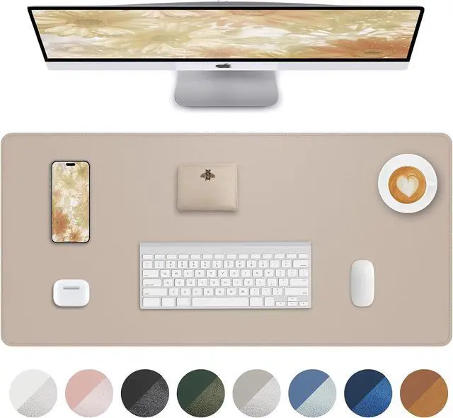 Main image of AFIING Desk Pad Protector 23.6" x 13.7" - Non-Slip Waterproof PU Leather Desk Mat for Mouse, Keyboard, Laptop, Office and Home Workspace (Beige)