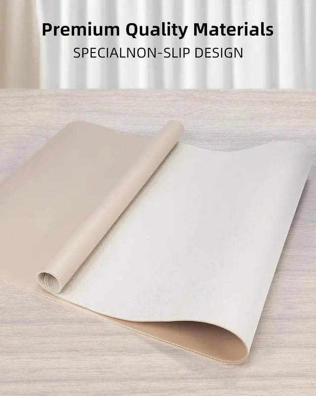 Alt view image 2 of 6 - AFIING Desk Pad Protector 23.6" x 13.7" - Non-Slip Waterproof PU Leather Desk Mat for Mouse, Keyboard, Laptop, Office and Home Workspace (Beige)