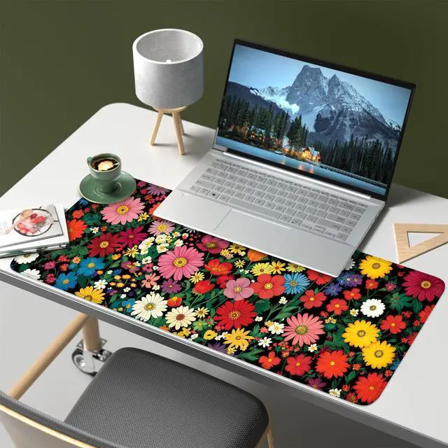 Alt view image 6 of 7 - Mouse Pad, Large Anti-Slip with Stitched Edges Desk Mat Desktop Laptop Computer Desk Keyboard Mat,Table Protector Blotter Mat (Flower, 31.5" x 11.8")