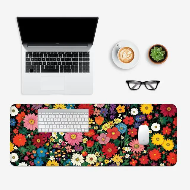Alt view image 5 of 7 - Mouse Pad, Large Anti-Slip with Stitched Edges Desk Mat Desktop Laptop Computer Desk Keyboard Mat,Table Protector Blotter Mat (Flower, 31.5" x 11.8")