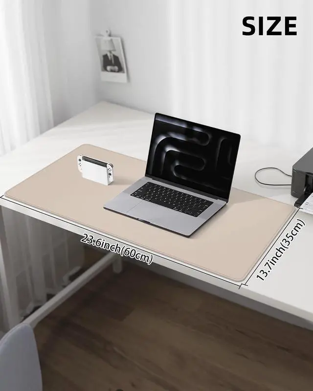 Alt view image 5 of 6 - AFIING Desk Pad Protector 23.6" x 13.7" - Non-Slip Waterproof PU Leather Desk Mat for Mouse, Keyboard, Laptop, Office and Home Workspace (Beige)
