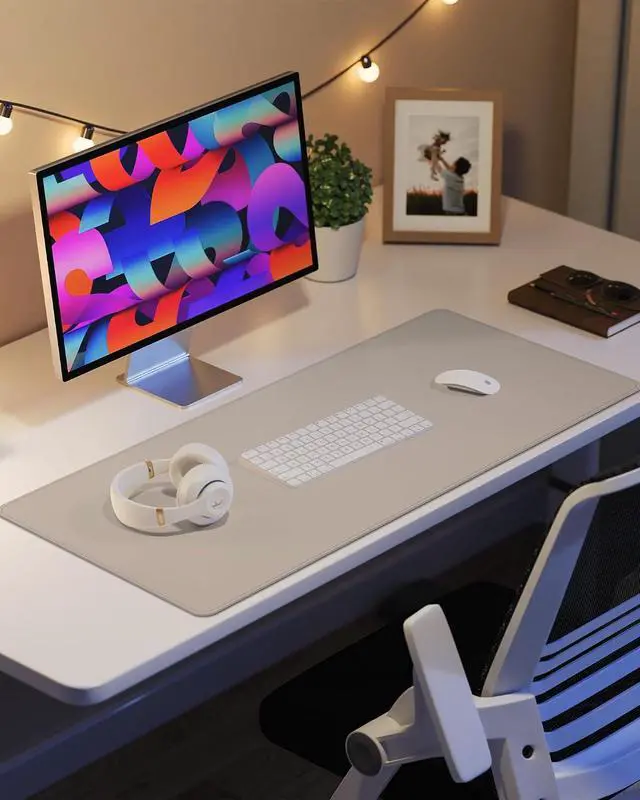 Alt view image 6 of 6 - AFIING Desk Pad Protector 23.6" x 13.7" - Non-Slip Waterproof PU Leather Desk Mat for Mouse, Keyboard, Laptop, Office and Home Workspace (Beige)