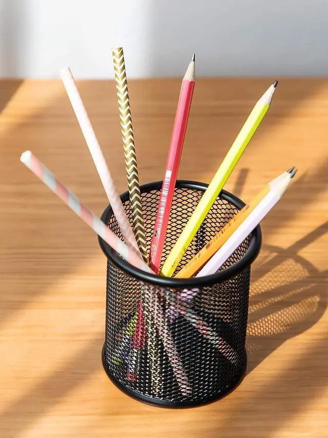 Alt view image 2 of 4 - HSYMQ Black Pen Holder Cup for Desk, Pencil Cup Holder, Black Wire Mesh Pen Cup for Desk Office Pen Organizer