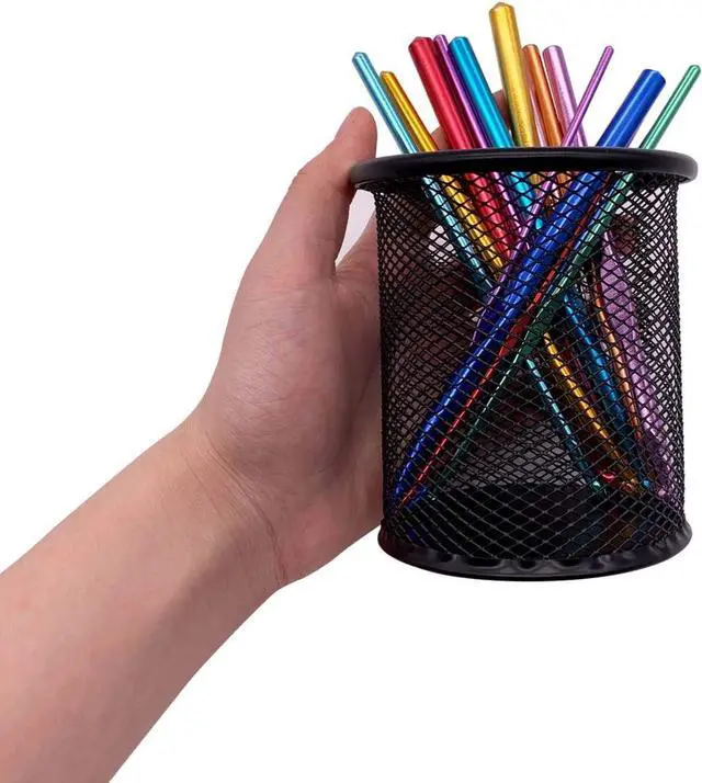 Alt view image 4 of 4 - HSYMQ Black Pen Holder Cup for Desk, Pencil Cup Holder, Black Wire Mesh Pen Cup for Desk Office Pen Organizer