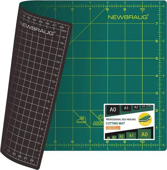 Main image of NEWBRAUG 9'' × 12'' Professional Self Healing Cutting Double Sided 5-Ply Mat, Best Gridded Rotary Cutting Board for Quilting, Sewing, Craft, Fabric & Scrapbooking (Green/Black)