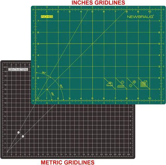Alt view image 2 of 7 - NEWBRAUG 9'' × 12'' Professional Self Healing Cutting Double Sided 5-Ply Mat, Best Gridded Rotary Cutting Board for Quilting, Sewing, Craft, Fabric & Scrapbooking (Green/Black)
