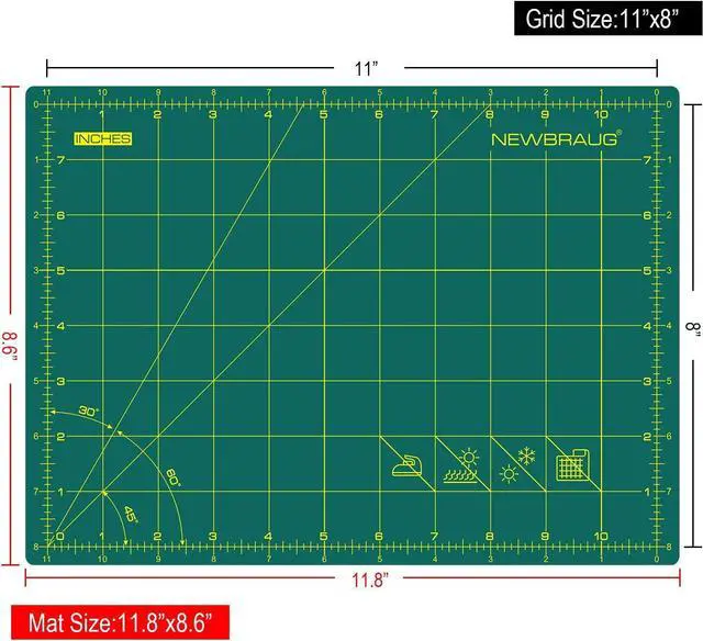 Alt view image 3 of 7 - NEWBRAUG 9'' × 12'' Professional Self Healing Cutting Double Sided 5-Ply Mat, Best Gridded Rotary Cutting Board for Quilting, Sewing, Craft, Fabric & Scrapbooking (Green/Black)