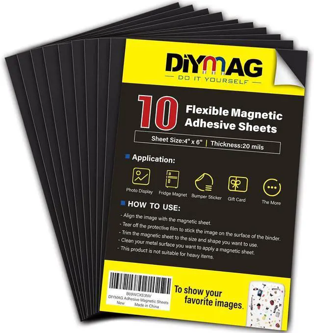 Main image of DIYMAG Magnetic Adhesive Sheets,4" x 6" 10 Pack Flexible Magnets for Craft