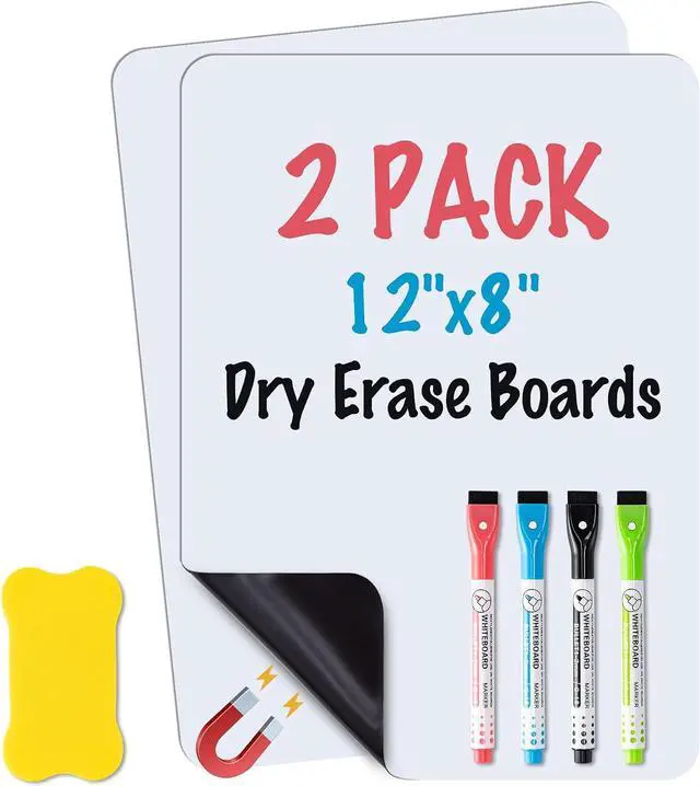 Main image of 2-Pack Magnetic Dry Erase Board Sheet for Refrigerator, 12"x8" Erasable Fridge Whiteboard with 4 Markers & 1 Eraser, Small Flexible Magnet Blank Notepad for Home Kitchen Organizer Planner to-do List