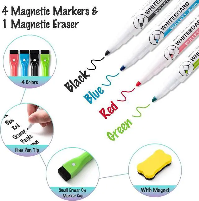 Alt view image 2 of 7 - 2-Pack Magnetic Dry Erase Board Sheet for Refrigerator, 12"x8" Erasable Fridge Whiteboard with 4 Markers & 1 Eraser, Small Flexible Magnet Blank Notepad for Home Kitchen Organizer Planner to-do List