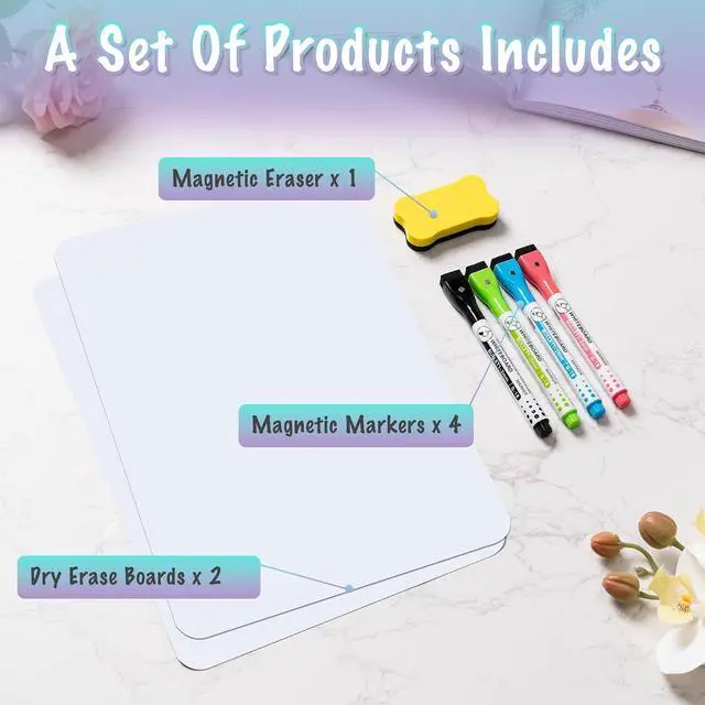 Alt view image 5 of 7 - 2-Pack Magnetic Dry Erase Board Sheet for Refrigerator, 12"x8" Erasable Fridge Whiteboard with 4 Markers & 1 Eraser, Small Flexible Magnet Blank Notepad for Home Kitchen Organizer Planner to-do List