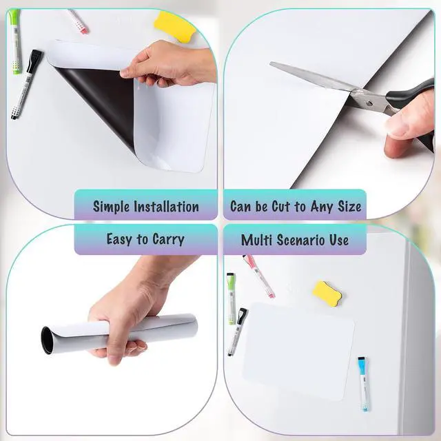 Alt view image 6 of 7 - 2-Pack Magnetic Dry Erase Board Sheet for Refrigerator, 12"x8" Erasable Fridge Whiteboard with 4 Markers & 1 Eraser, Small Flexible Magnet Blank Notepad for Home Kitchen Organizer Planner to-do List