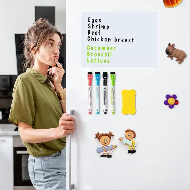 Alt view image 7 of 7 - 2-Pack Magnetic Dry Erase Board Sheet for Refrigerator, 12"x8" Erasable Fridge Whiteboard with 4 Markers & 1 Eraser, Small Flexible Magnet Blank Notepad for Home Kitchen Organizer Planner to-do List