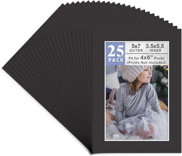 Main image of Golden State Art 25 Pack Acid-Free Black 5x7 Picture Mat for 4x6 Photo