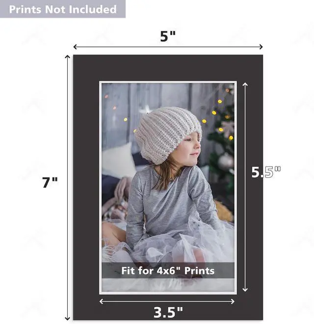 Alt view image 2 of 7 - Golden State Art 25 Pack Acid-Free Black 5x7 Picture Mat for 4x6 Photo