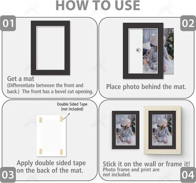Alt view image 4 of 7 - Golden State Art 25 Pack Acid-Free Black 5x7 Picture Mat for 4x6 Photo