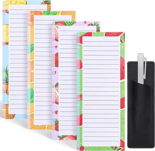 Main image of Thboxes 4 Pack Magnetic Note Pad for Fridge with Pen Holder, Totally 200 Sheets Grocery List Magnet Pad for Refrigerator Magnetic Shopping List PadFruit Design