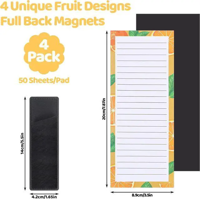 Alt view image 2 of 7 - Thboxes 4 Pack Magnetic Note Pad for Fridge with Pen Holder, Totally 200 Sheets Grocery List Magnet Pad for Refrigerator Magnetic Shopping List PadFruit Design