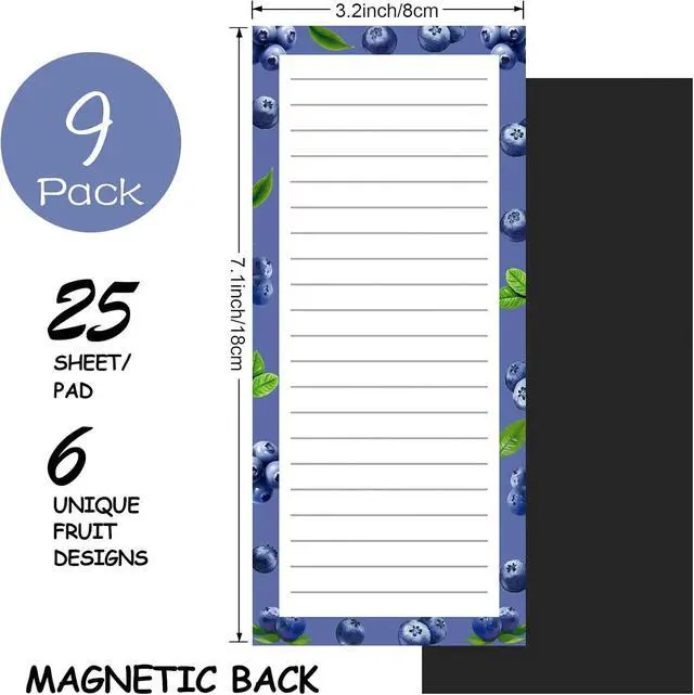 Alt view image 2 of 7 - Joyberg 9 Pack Magnetic Notepads for Refrigerator, Magnetic Notepads for Refrigerator, Fruit Design Grocery List Pad for Fridge, Full Magnet Back Shopping Lists, 25 Sheets Per Note Pads
