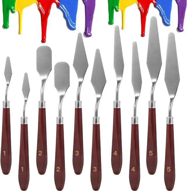 Main image of 10PCS Palette Knife, Stainless Steel Painting Knife Set, Flexible Spatula Pallet Knife, Metal Artist Knives, Oil Painting Accessories Color Mixing Scraper for Oil, Canvas, Acrylic Painting By CUALORK