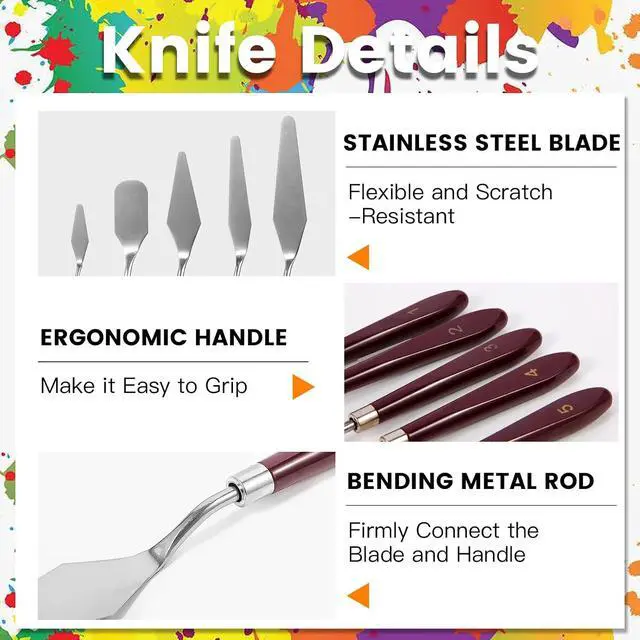 Alt view image 2 of 7 - 10PCS Palette Knife, Stainless Steel Painting Knife Set, Flexible Spatula Pallet Knife, Metal Artist Knives, Oil Painting Accessories Color Mixing Scraper for Oil, Canvas, Acrylic Painting By CUALORK