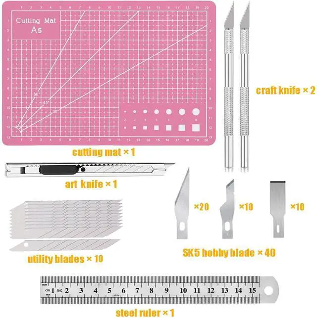 Alt view image 2 of 6 - Exacto Knife Precision Carving Craft Hobby Knife Kit with 40 PCS Exacto Blades for DIY Art Work Cutting, Hobby, Scrapbooking, Stencil (Pink)