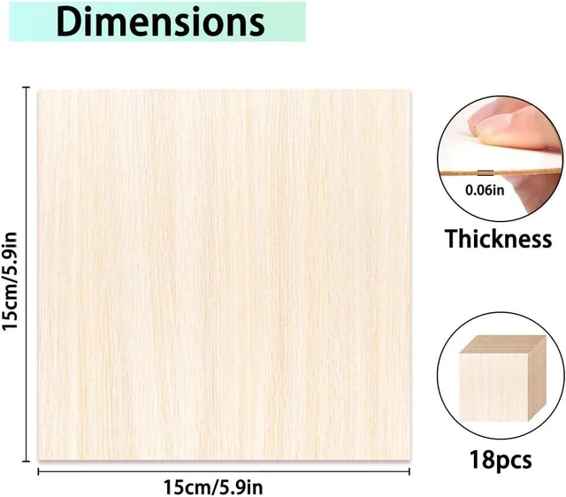 Alt view image 2 of 7 - 18 Pack Basswood Sheets 6X 6 x 1/16 Inch Thin Wood Sheets for Crafts
