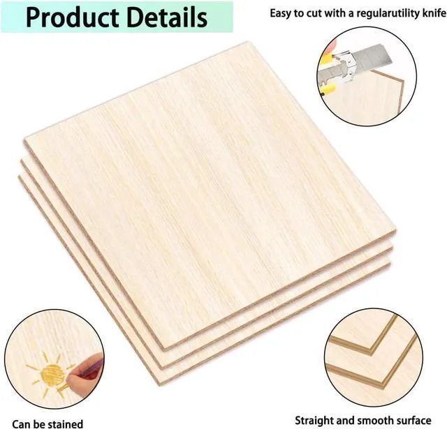 Alt view image 3 of 7 - 18 Pack Basswood Sheets 6X 6 x 1/16 Inch Thin Wood Sheets for Crafts