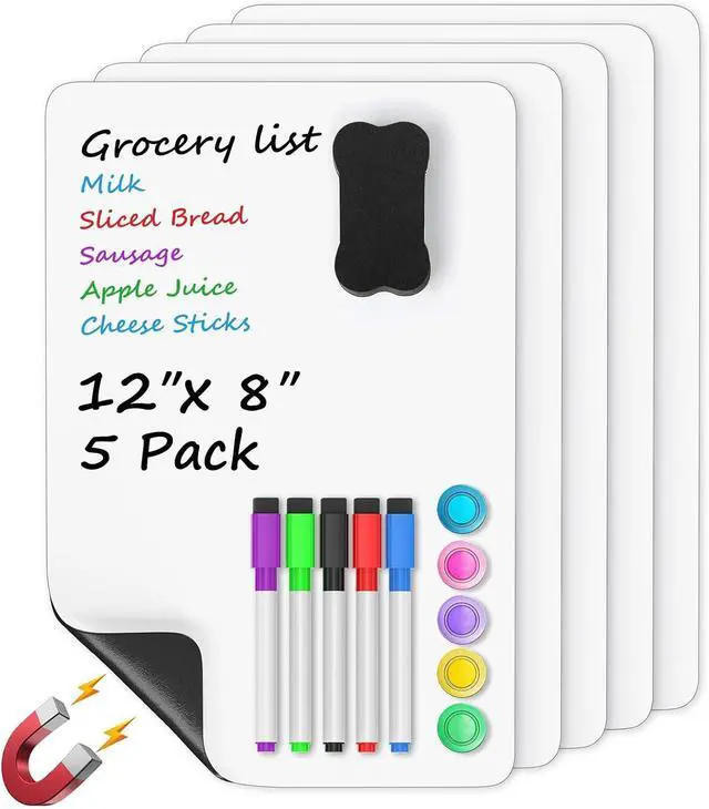 Main image of MaxGear Magnetic Whiteboard for Fridge 12x8 White 5 Pack
