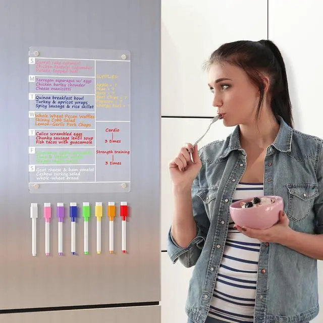 Alt view image 2 of 7 - Neatsure Acrylic Magnetic Meal Planner Menu Board for Kitchen Fridge w/ 8 Markers, Clear Refrigerator Weekly Dry Erase Calendar Planning Noteboard to Do/Grocery/Shopping List/Chore Chart/, 12"x9"