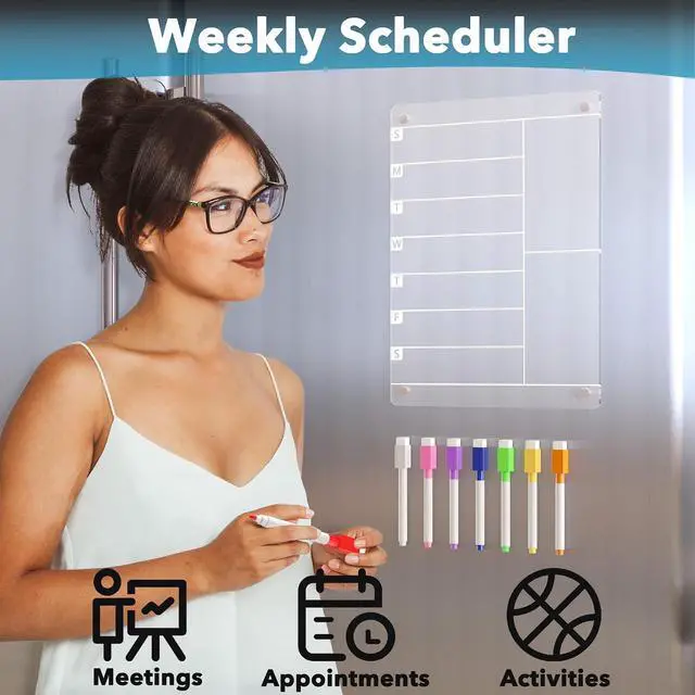 Alt view image 4 of 7 - Neatsure Acrylic Magnetic Meal Planner Menu Board for Kitchen Fridge w/ 8 Markers, Clear Refrigerator Weekly Dry Erase Calendar Planning Noteboard to Do/Grocery/Shopping List/Chore Chart/, 12"x9"