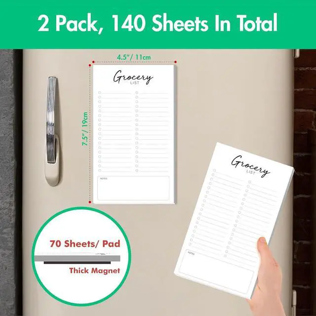 Alt view image 2 of 7 - Hebayy Magnetic Grocery List, 2 Pack Food Pad for Fridge, Magnetic Notepads for Refrigerator 140 Sheets Shopping Lists with Full Magnet Back, Blank Note Pad for Metal Surface