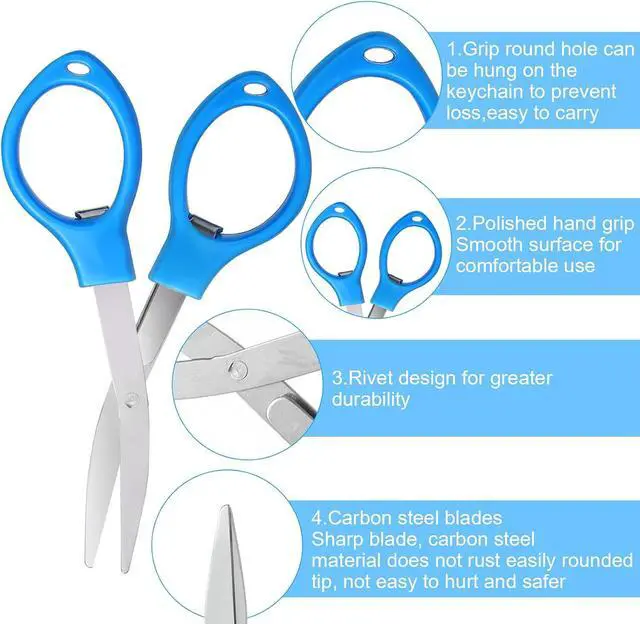 Alt view image 3 of 7 - Abeillo 4-Piece Folding Scissors - Portable Mini Travel Scissors, Stainless Steel, Telescopic Cutter for Crafting, Retractable, Paper, Home, School, Camping