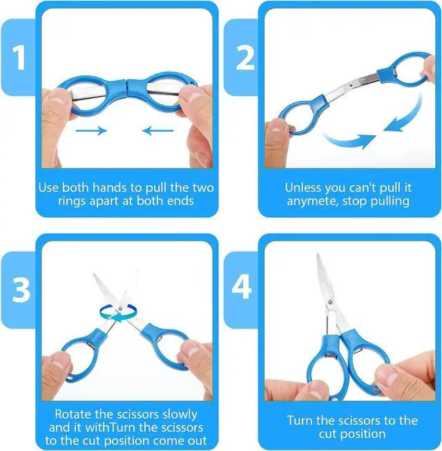 Alt view image 4 of 7 - Abeillo 4-Piece Folding Scissors - Portable Mini Travel Scissors, Stainless Steel, Telescopic Cutter for Crafting, Retractable, Paper, Home, School, Camping