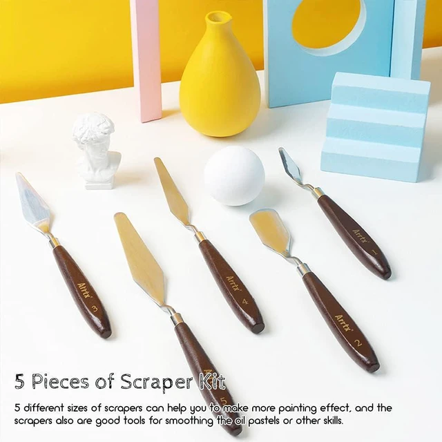Alt view image 2 of 7 - 5 Pieces Painting Knives Stainless Steel Spatula Palette Knife Oil Painting Accessories Color Mixing Set for Oil, Canvas, Acrylic Painting-Lightwish