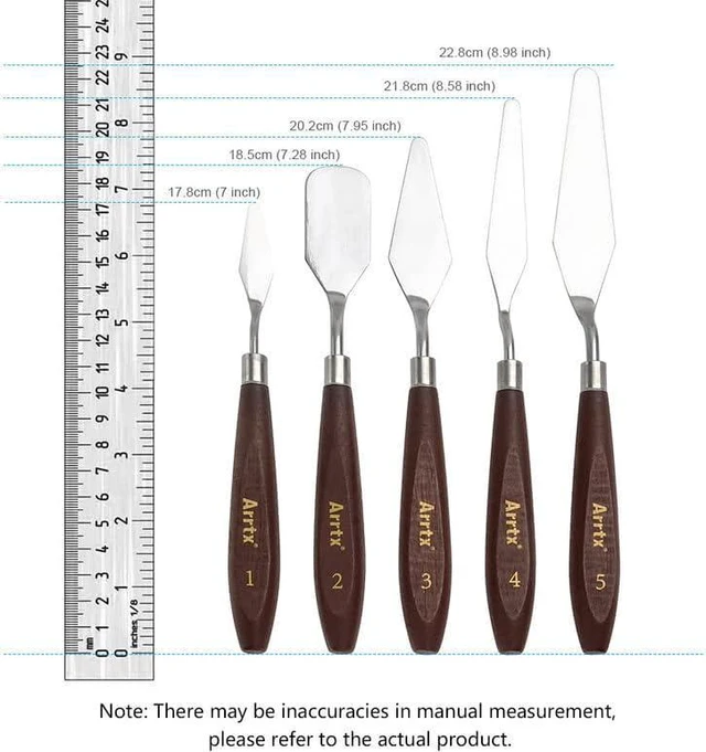 Alt view image 3 of 7 - 5 Pieces Painting Knives Stainless Steel Spatula Palette Knife Oil Painting Accessories Color Mixing Set for Oil, Canvas, Acrylic Painting-Lightwish