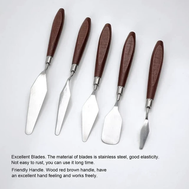 Alt view image 4 of 7 - 5 Pieces Painting Knives Stainless Steel Spatula Palette Knife Oil Painting Accessories Color Mixing Set for Oil, Canvas, Acrylic Painting-Lightwish