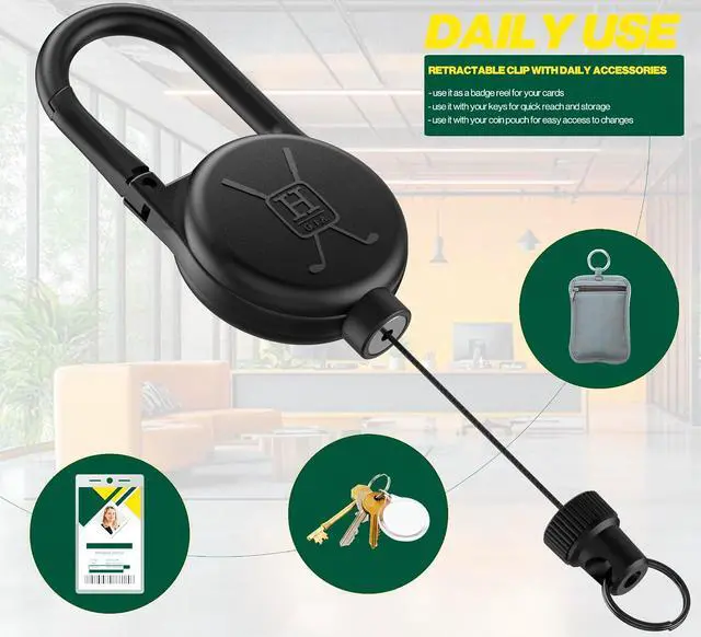 Alt view image 4 of 7 - Handy Picks Heavy Duty Retractable Keychain, Zinc Alloy Frame Clip with Magnetic Closure for Golf n Fishing Items, Badge Holder, 29.5 Cord, 9 OZ Pulling Force, Round Clasp Included