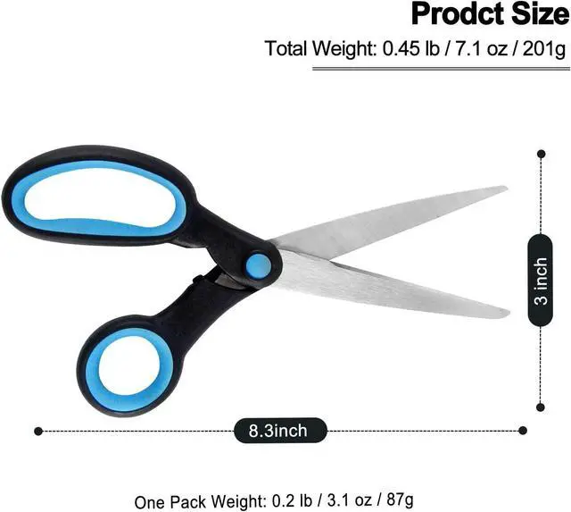 Alt view image 6 of 6 - Left Handed Scissors for Adults, 8 Inch Lefty Scissors Bluk for Kids Student, All Purpose Sharp Blades Shears Set of 2 Pack, Great for Craft, Office, Sewing Fabric, Arts, School and Home, Black/Blue