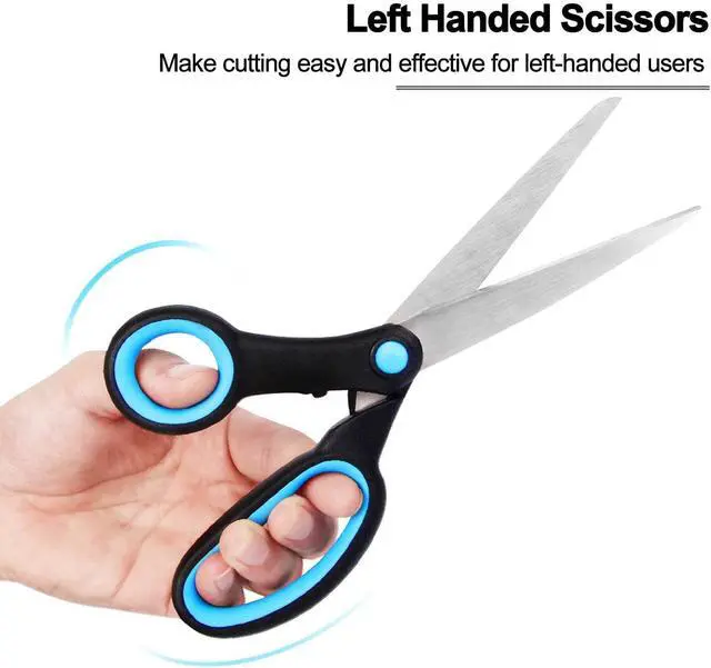 Alt view image 4 of 6 - Left Handed Scissors for Adults, 8 Inch Lefty Scissors Bluk for Kids Student, All Purpose Sharp Blades Shears Set of 2 Pack, Great for Craft, Office, Sewing Fabric, Arts, School and Home, Black/Blue