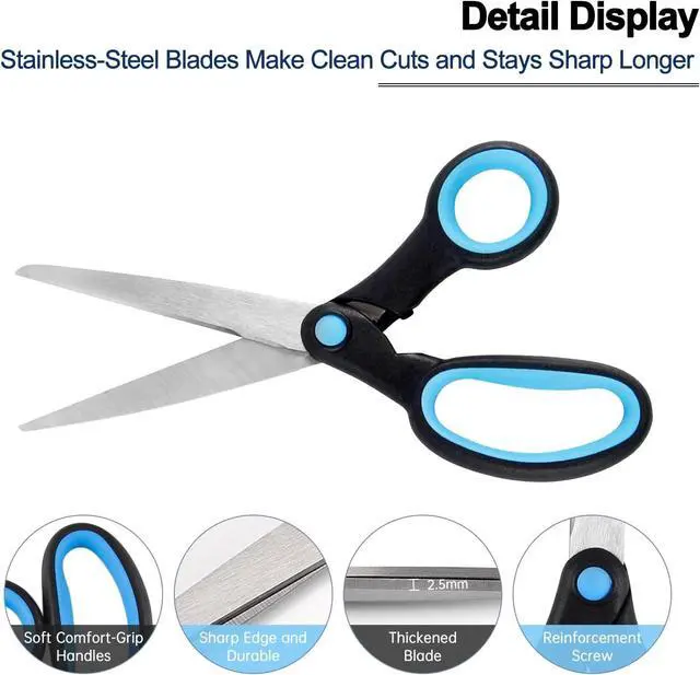 Alt view image 5 of 6 - Left Handed Scissors for Adults, 8 Inch Lefty Scissors Bluk for Kids Student, All Purpose Sharp Blades Shears Set of 2 Pack, Great for Craft, Office, Sewing Fabric, Arts, School and Home, Black/Blue